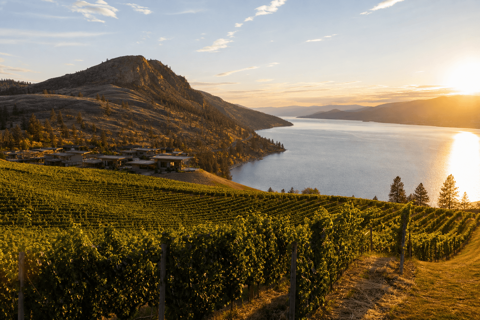 Okanagan Lake and Westside vineyards at West Kelowna, British Columbia